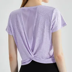 Camicia sportiva da donna Manica corta Yoga Top T-shirt in rete Camicia fitness da donna Abbigliamento sportivo Top da allenamento traspirante Abiti da palestra larghi