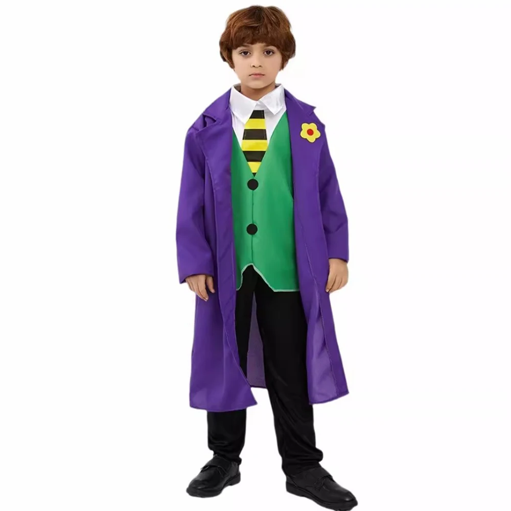 JOKER Cosplay Movie Classic Character Costume For Kids Dark Knight Heath Ledger R.I.P Purple Coat Green Lining Fans Collection