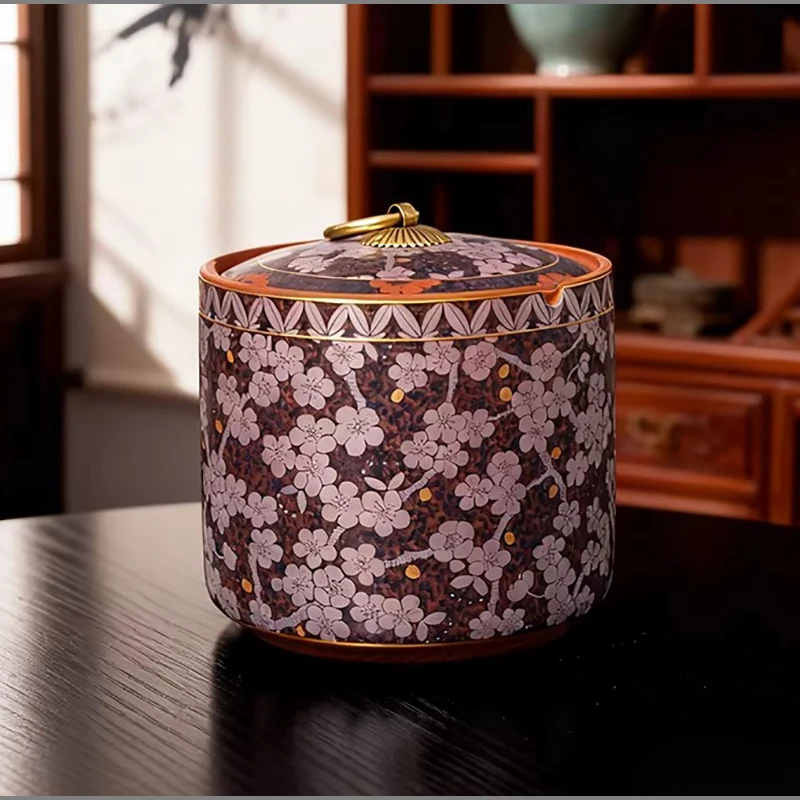 Purple Clay Patterned Ashtray with Lid Creative Ceramic Plum Blossom Decorative Candy and Snack Jar Room and Office Ashtray Gift