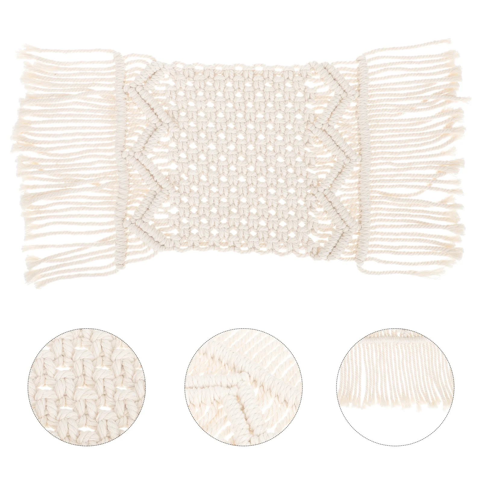 

Teal Crochet Table Runner for Round Dining Table Outdoor Cotton Tablecloth Decor Tassel Dresser Mat Rust Beige