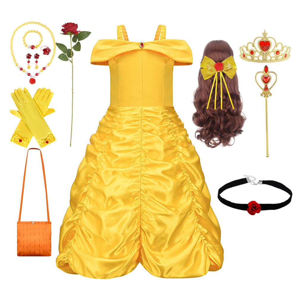 

Girl Belle Dress Up Sleeveless Floral Children Party Princess Costume Kids Beauty and The Beast Carnival Outfit