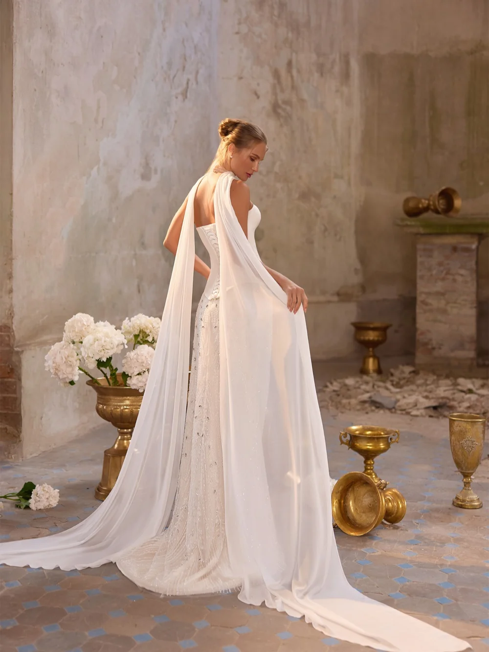 Suknia ślubna z gorsetem, haftem, kryształami, przepiękna suknia ślubna typu syrena, długa suknia ślubna szyta na miarę, wymarzona suknia bez rękawów dla panny młodej.