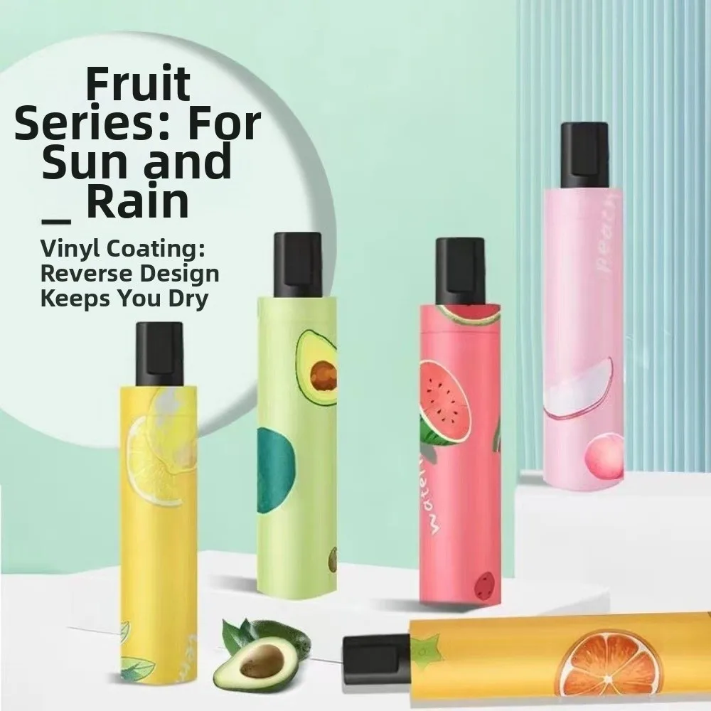 Black Rubber Handle Fruit Print Umbrella Small Lightweight Manual Rain Umbrella Windproof Compact Sun Umbrella Outdoor Use