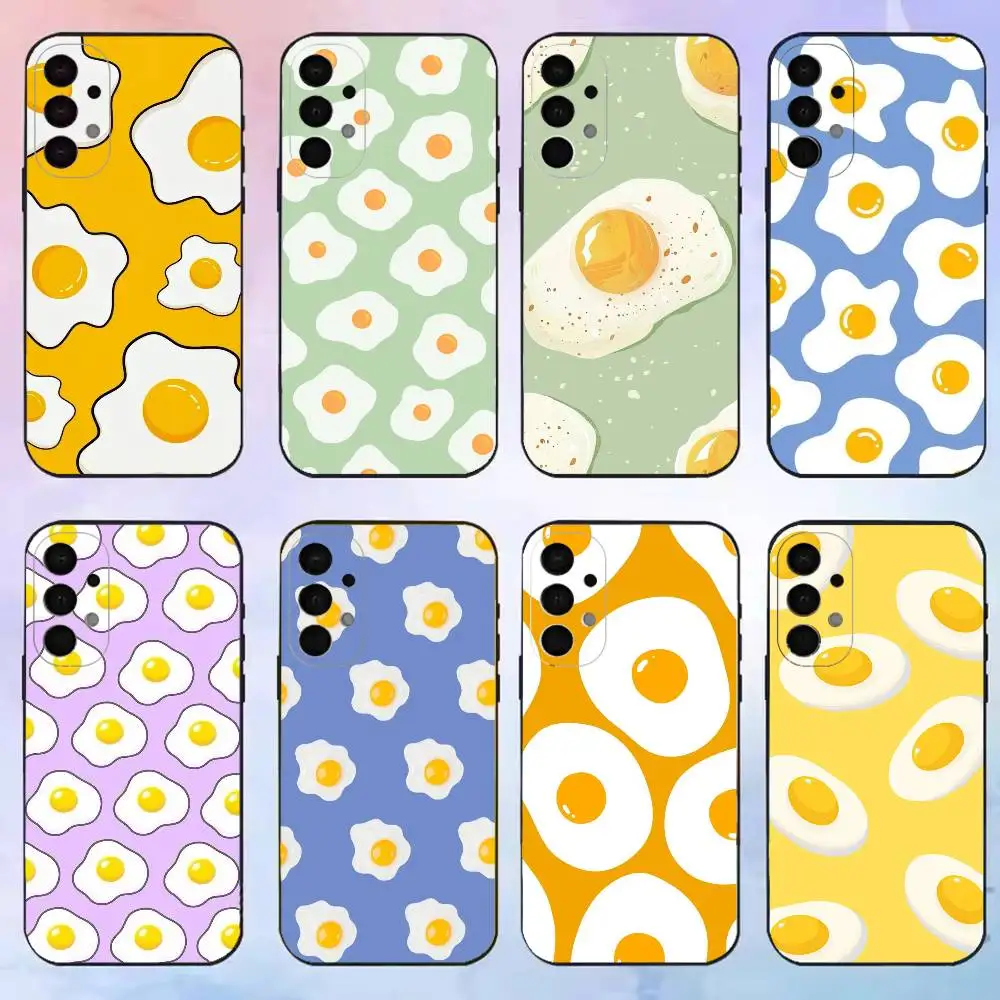 Cute Fried Egg Pattern phone Case For Samsung S25,24,21,22,23,30,Ultra,20,Plus,Fe,Lite,Note Black Cover