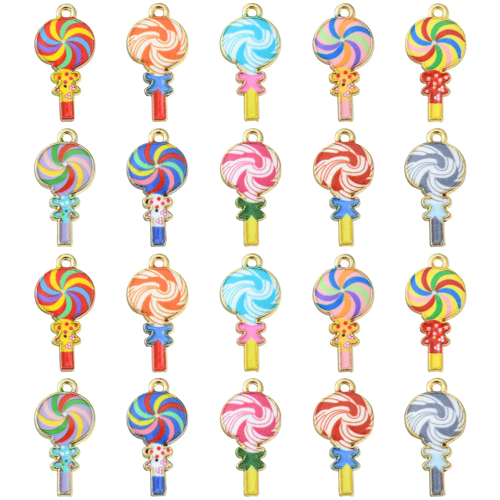 30Pcs 10 Styles Enamel Lollipop Charms Colorful Sweet Candy Charms Lovely Snack Food Charms for Bracelet Jewelry Making DIY