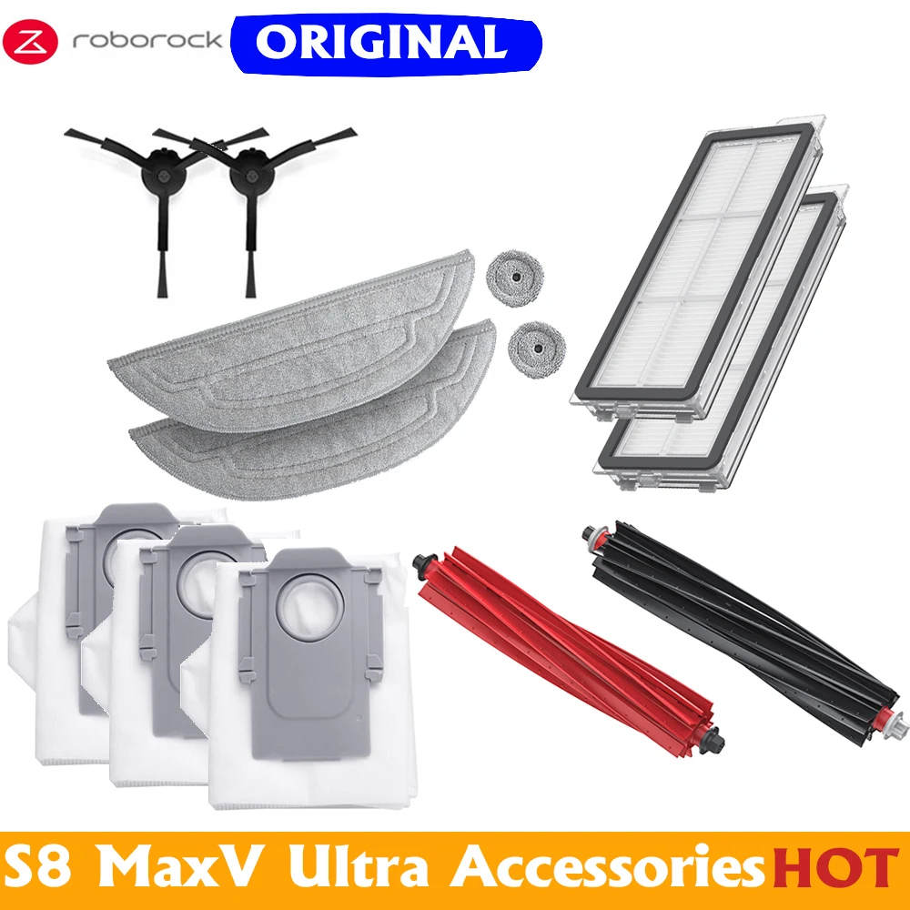 original roborock s8 max v ultra Dust Bag accessories Main/Side Brush hepa Filter s8 max ultra Mop Vacuum Cleaner Parts Optiona