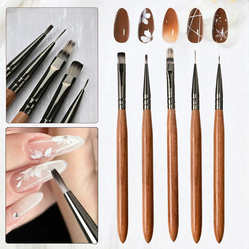 

5Pcs Nail Art Pen Brush for UV Gel Painting Liner Flower Sandalwood Handle Nail Brush Professional Manicure Drawing Stripe Tools