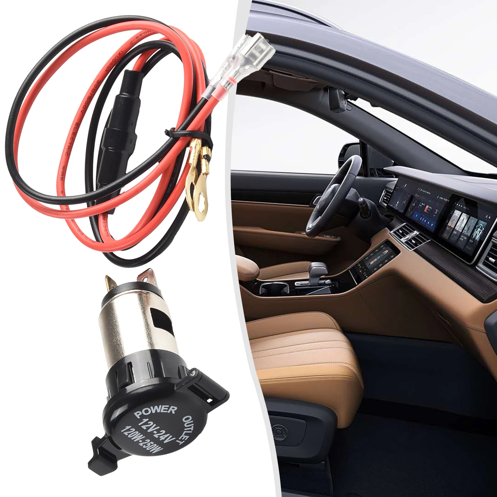Car Boat Tractor 12V Power Socket Outlet with 67cm Wire and Connectors for Direct Installation No Modification Required