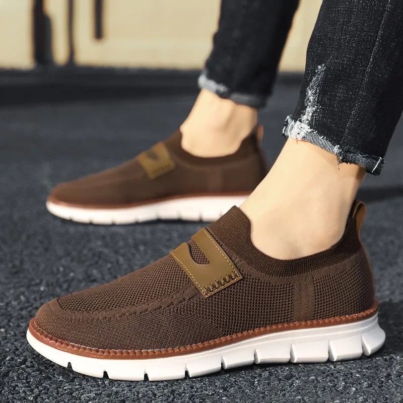 Tennis Men Mesh Breathable Loafers Lightweight Vulcanized Shoes Solid Color Casual Walking Shoes Slip On Loafers Zapatillas