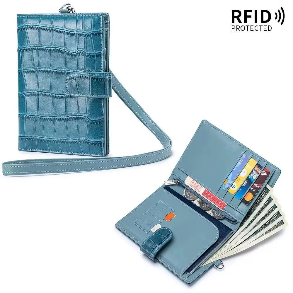 Lady Card Wallet Travel Ticket Holder Woman Purse Genuine Leather Wallet Lady Purse Crocodile Pattern Passport Holder