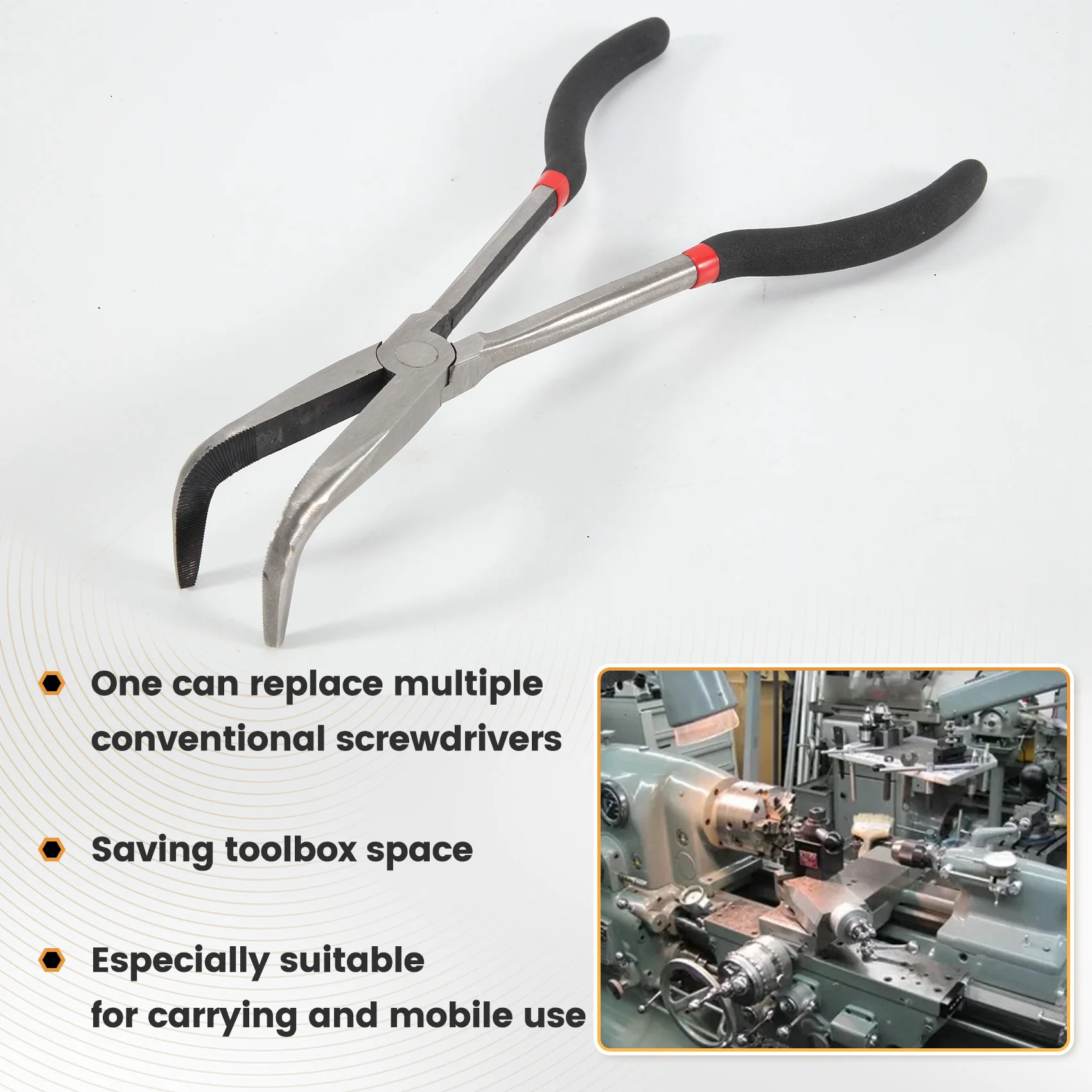 ABMS-Needle Pliers 11 Inch 90 Degree Curved Nose Pliers Steel High Temperature Hardened Pliers Hand Tool