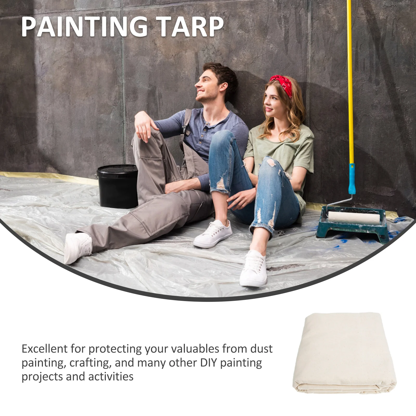 

Painter Drop Cloth Cotton Cover Thick Washable Reusable Floor Furniture Protector Heavy Duty Paint Tarp DIY Painting Supplies