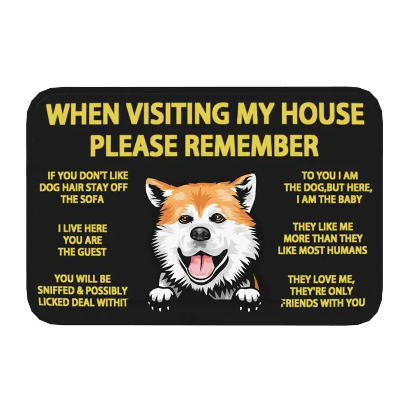 Peeking Dog Akita Doormat Non-Slip Kitchen Bathroom Mat Garden Garage Door Floor Entrance Carpet Rug