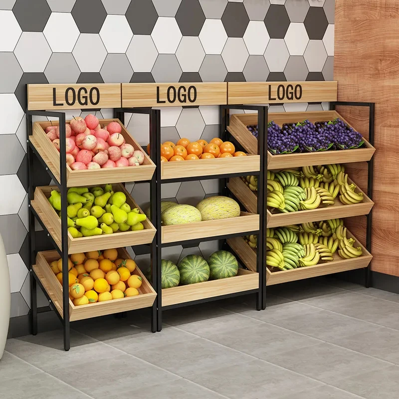 custom.Customized Supermarket Fruit Display Shelf Three and Four Tier Vegetable and Fruit Snacks Retail Racks