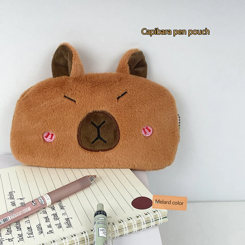 Cute Capibara Shape Pencil Holder Cartoon Soft Plush Large Capacity Pen Pouch Stationery Storage Case Cosmetic Makeup Brush Bag