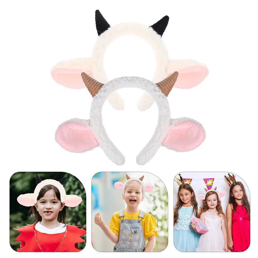 

2Pcs Sheep Ear Headband Lamb Horn Kids Animal Costume Accessory Party Cosplay Halloween Birthday Stage Performance