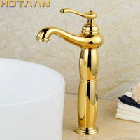 Copper Gold Basin Faucet Deck Mount 1 Hole Mixer Tap Hot Cold Water Bathroom Sink Vessel Faucet YT-5062-G