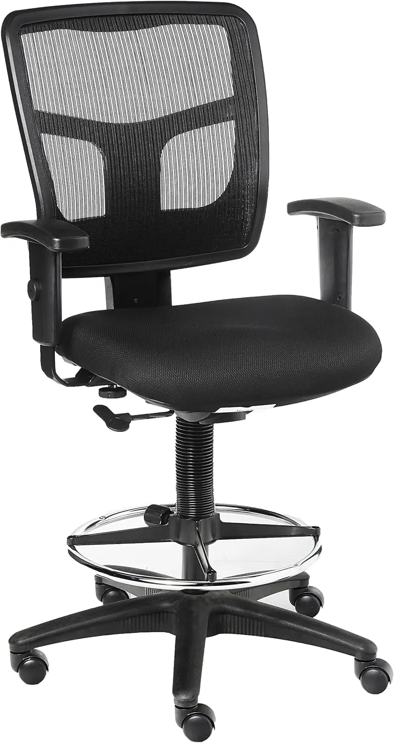 

Ratchet Stool With Foot Ring, Mid-Back, Mesh Ba With Fabric Seat, Black