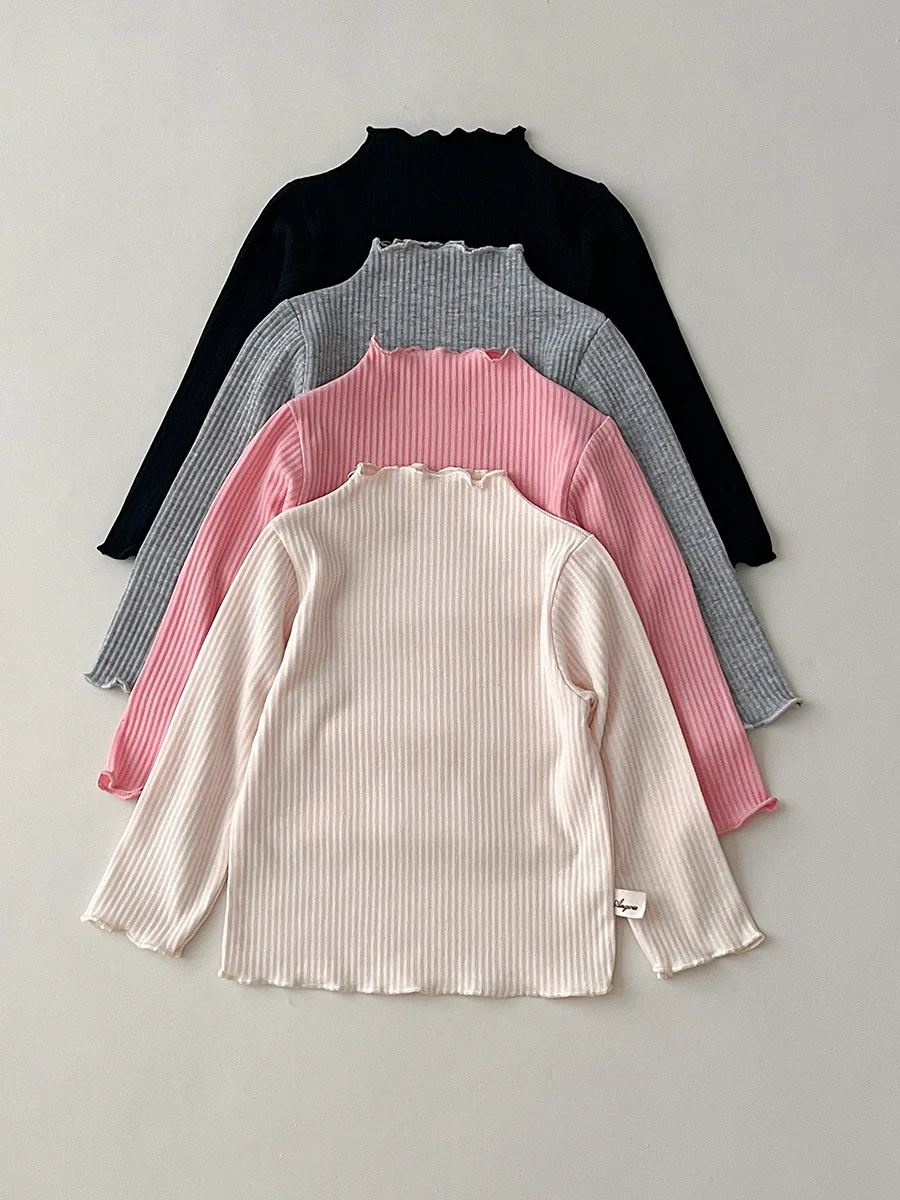 MiniAinis Autumn Winter New Baby Half High Collar Solid Color With Long Sleeved T-shirt Underneath Girls Cotton Underlay Top