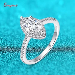 Smyoue 1CT Marquise Cut Certified Moissanite Rings for Women Simulated Diamond Wedding Band S925 Sterling Silver Jewelry
