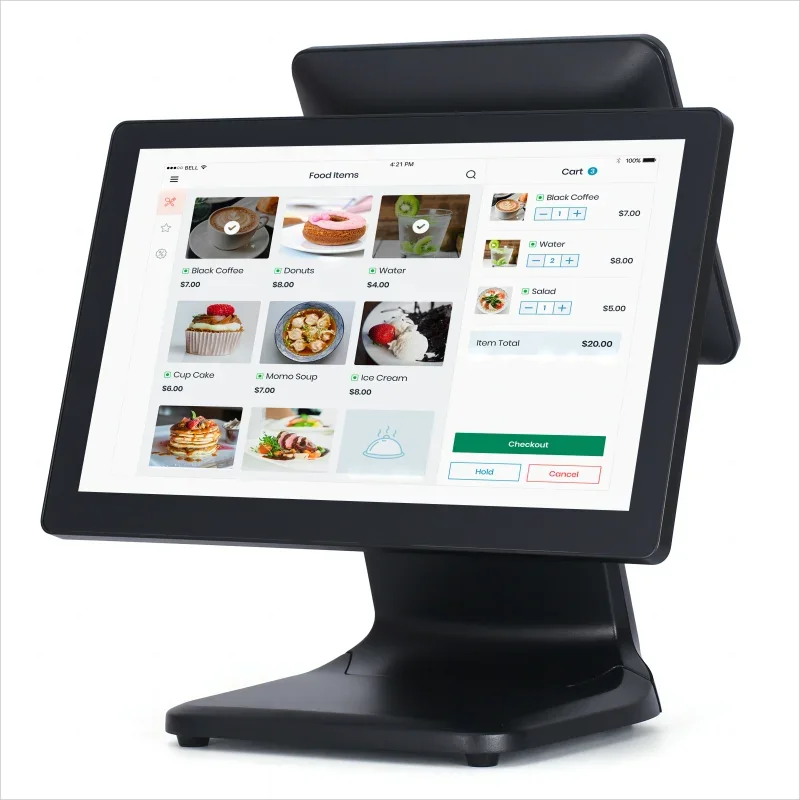 متوفر في المخزون Matsuda POS 17.3 بوصة أبيض وأسود مقاوم للماء POS آلة نظام محطة أمين الصندوق بشاشة مزدوجة