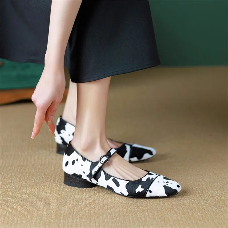 New Spring Women Shoes Square Toe Mixed Color Low Heel Mary Jane Shoes for Women Horsehair Women Pumps Ladies Shoes Zaptos Mujer