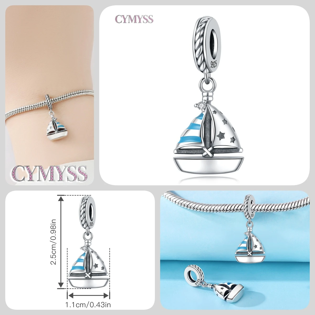 Blauer Charm, 925er Sterlingsilber, Ozeanperlen, Betta-Fisch-Anhänger, Geburtstagsfeier, Geschenk für Frauen, Armband, Halskette, DIY-Perlen, Schmuck – Detail 8