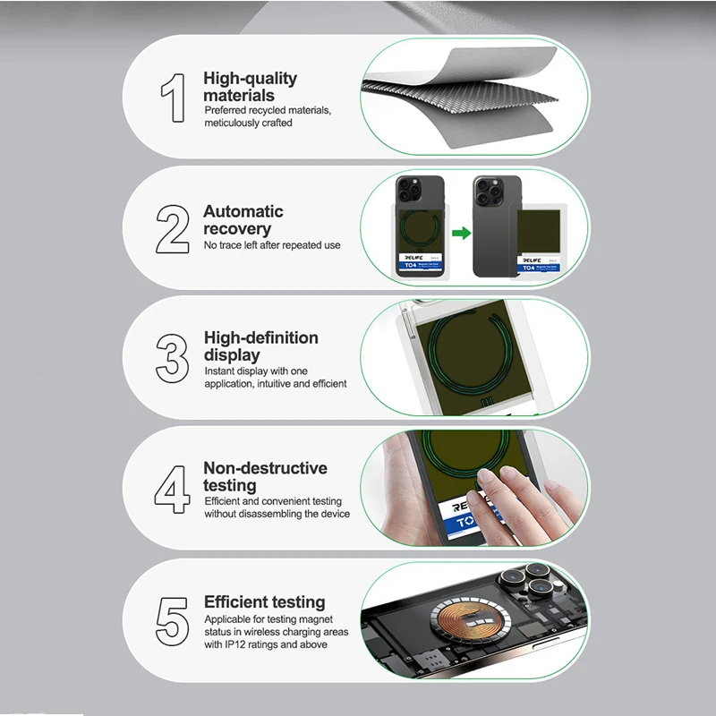 RELIFE TO4 Magnetic Test Card for Mobile Phone Repair Wireless Charger Magnetic Pole Detection Magnetic Ring Observation Card