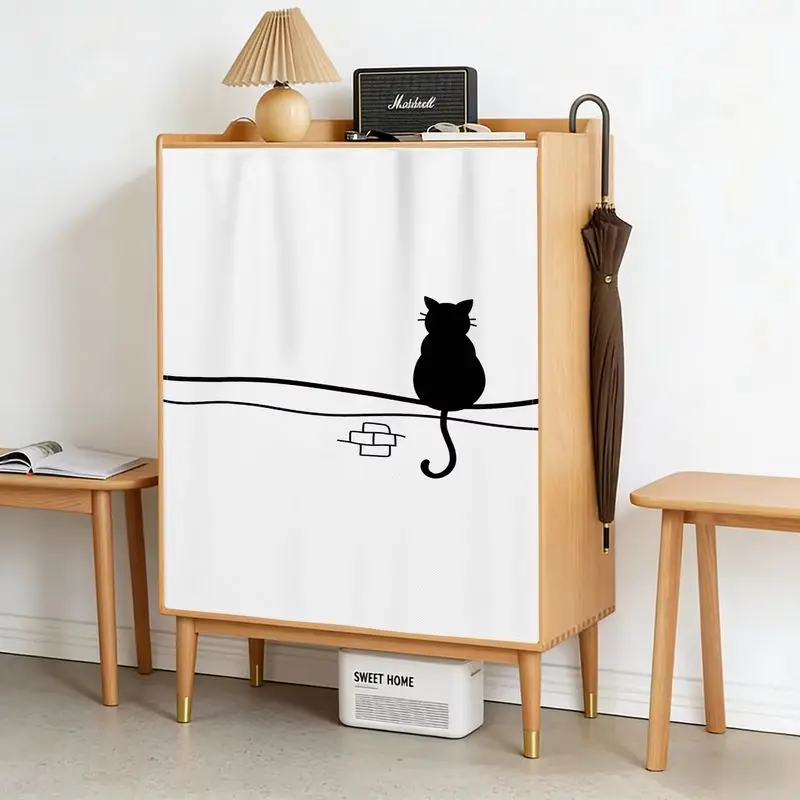 VIKAMA Dresser Curtain Black Cat Silhouette Print Cabinet Door Cover for Kitchen Cupboard Storage Cabinet Sweet Home Decor