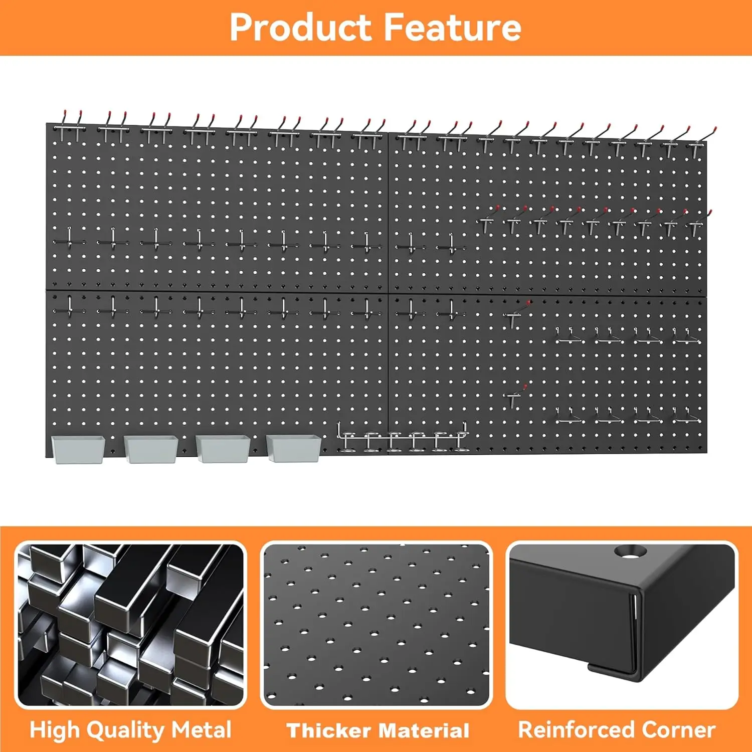 벽 차고 도구용 액세서리 포함 금속 페그보드 키트, 차고, 작업대용 페그보드 보관 시스템, 블랙