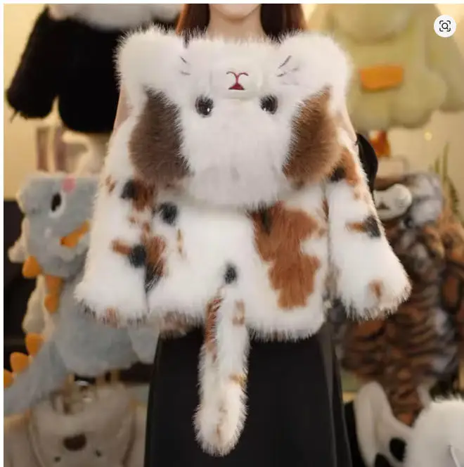 Kawaii Children baby boy Winter Faux Fur Coat Plush Jacket Fashion Kitten Girls Hooded Padded Jacket Thicken Warm Cute Outerwear