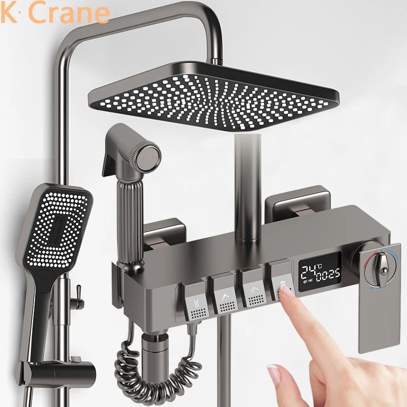 

LED Digital Shower Set Bathroom Hot Cold Mixer Shower System Wall Mount SPA Rain Fall Bath Faucet Bathtub Thermostatic Faucets