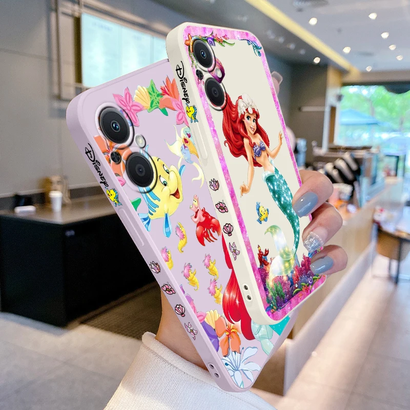 Princess The Little Mermaid For OPPO Find X5 X3 X2 Lite Pro Neo A5 A53 A94 4G 5G Liquid Left Rope Soft Phone Case Cover image 4