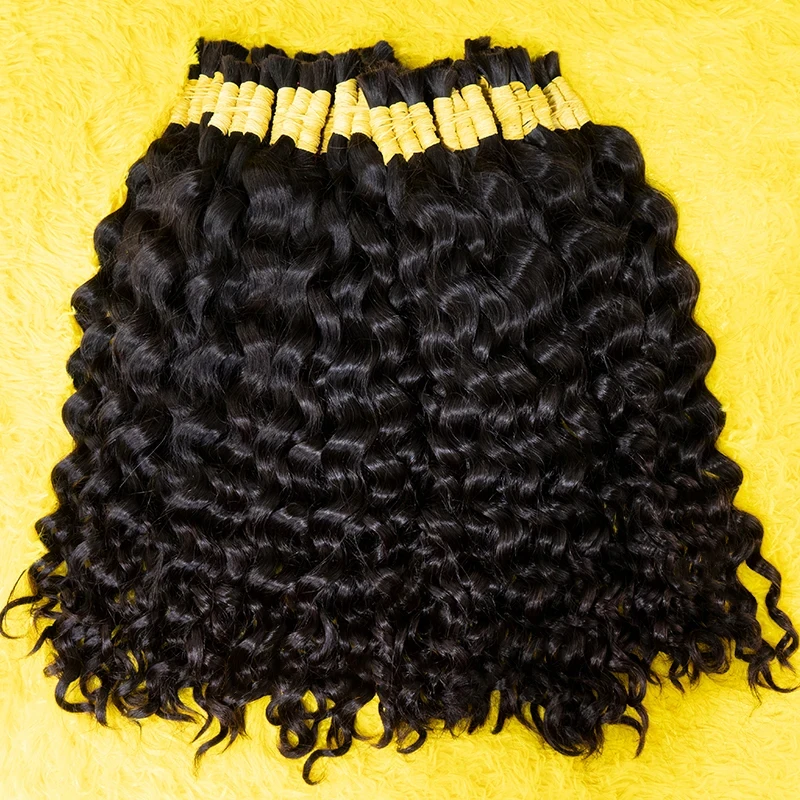 100% Echthaar Bulk Extension Jungfrau Deep Wave Curly 10a Haar Bulk Weben zum Flechten unverarbeitetes Haar ohne Schuss böhmischen Stil