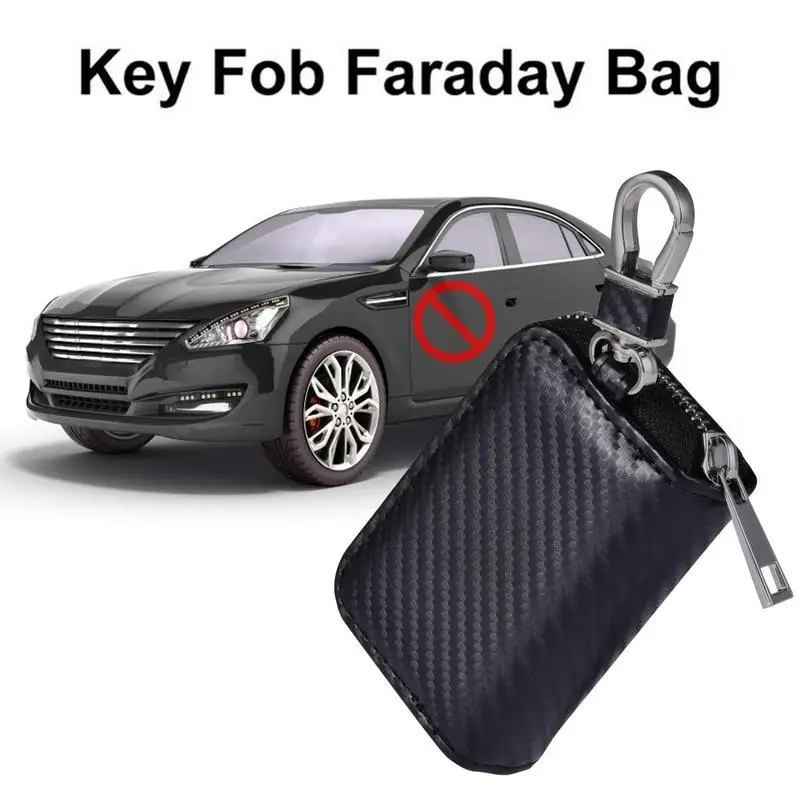 Car Key Signal Blocker Case Faraday Box Anti-Hacking Anti-Theft Key Fob RFID Signal Blocking Key Fob Bag PU Leather Pouch Case