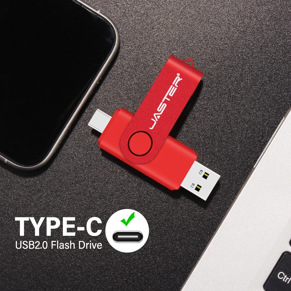 Pendrive 100% kapasitas nyata 64GB, USB TYPE-C Flash Drive 32GB stik memori merah untuk ponsel 128GB hadiah bisnis