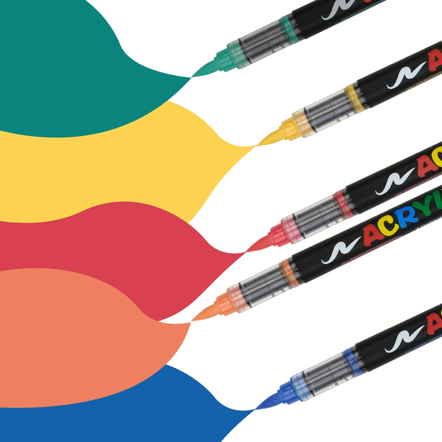 Acrylic Paint Soft Brush Markers Set, Soft Brush Tip Automatic Ink Control Paint Markers, Acrylic Paint Pens for Wood, Stone