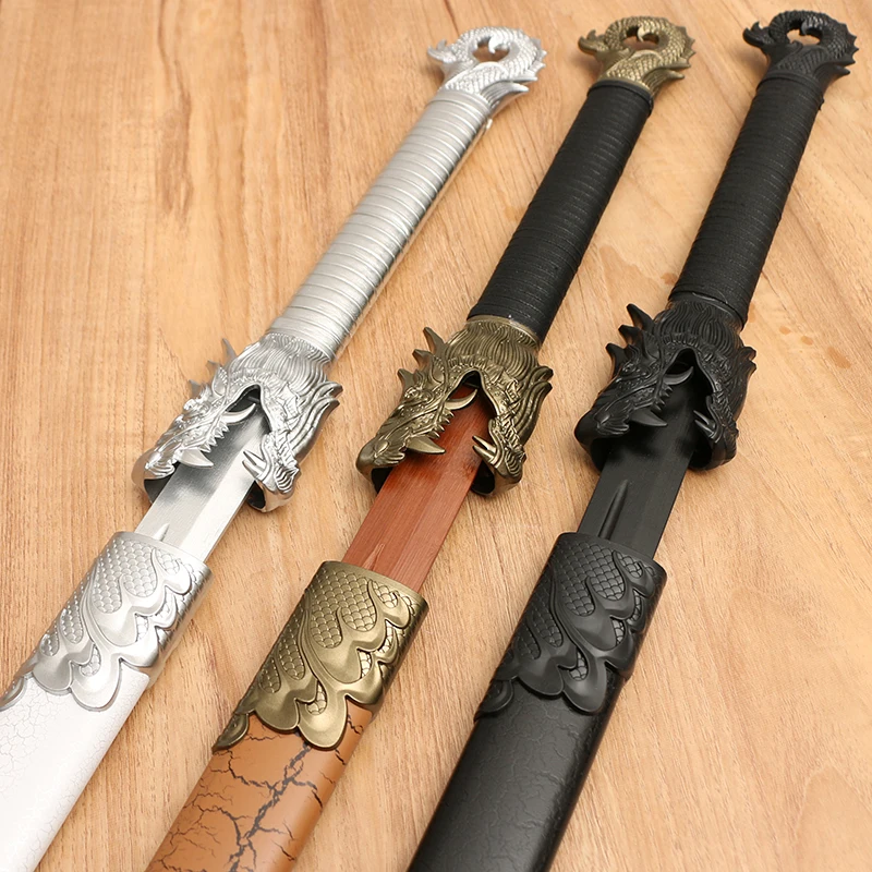 Antique Cosplay Style Chinese Horizontal Sword Bamboo Wood Spring Embroidery Martial Arts Self Defense Double Hand Sword