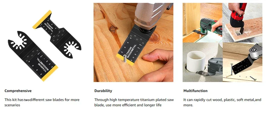 3 Cuchillas Multiherramienta Oscilante - Hojas De Sierra De Acero Alto Carbono, Compatibles Con Worx, Dewalt, Makita, Bosch, Fein (10, 20, 34 Mm)
