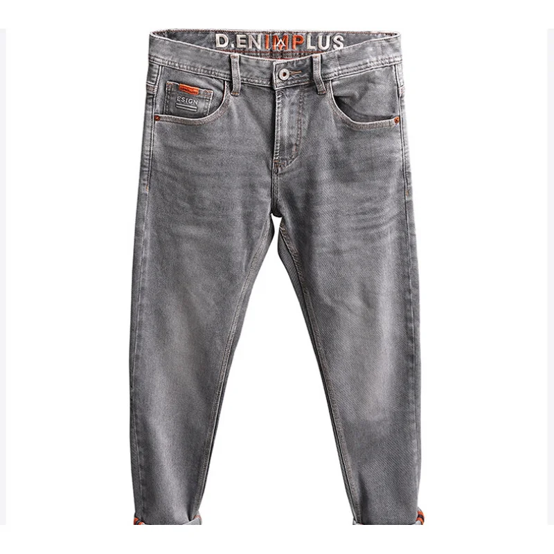 

Джинсы из мягкой саржевой ткани высокого класса, мужские эластичные маленькие прямые брюки, повседневные модные модные легкие роскошные брюки