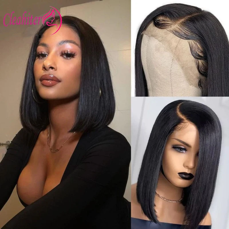 13x4 Lace Frontal Short Bob Style Human Hair Wigs For Women 4x4 Closure Wig Full End Raw Indian Hair Pre-Plucked Natural Color