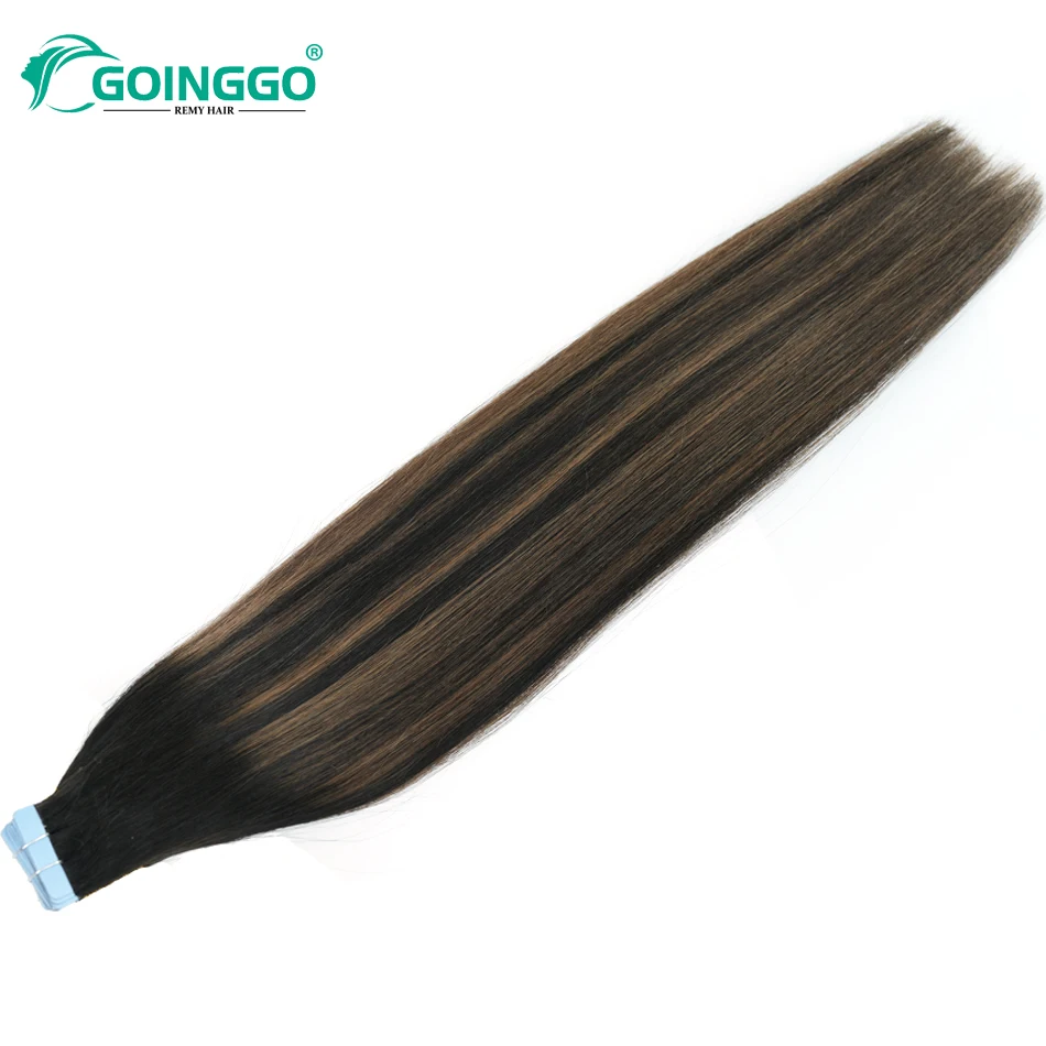 Balayage الشريط في وصلات الشعر شعر الإنسان الطبيعي الأسود تسليط الضوء على الكستناء البني الشريط Ins الجلد لحمة لاصق 2.5 جرام/قطعة