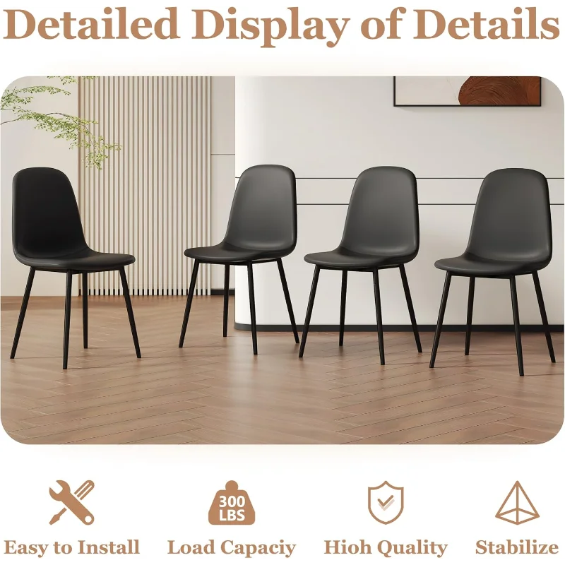 Dining Table Set for 6, 63'' Kitchen Table and Chairs for 6, Black Faux Marble Table and 6 PU Leather Modern Chairs Set