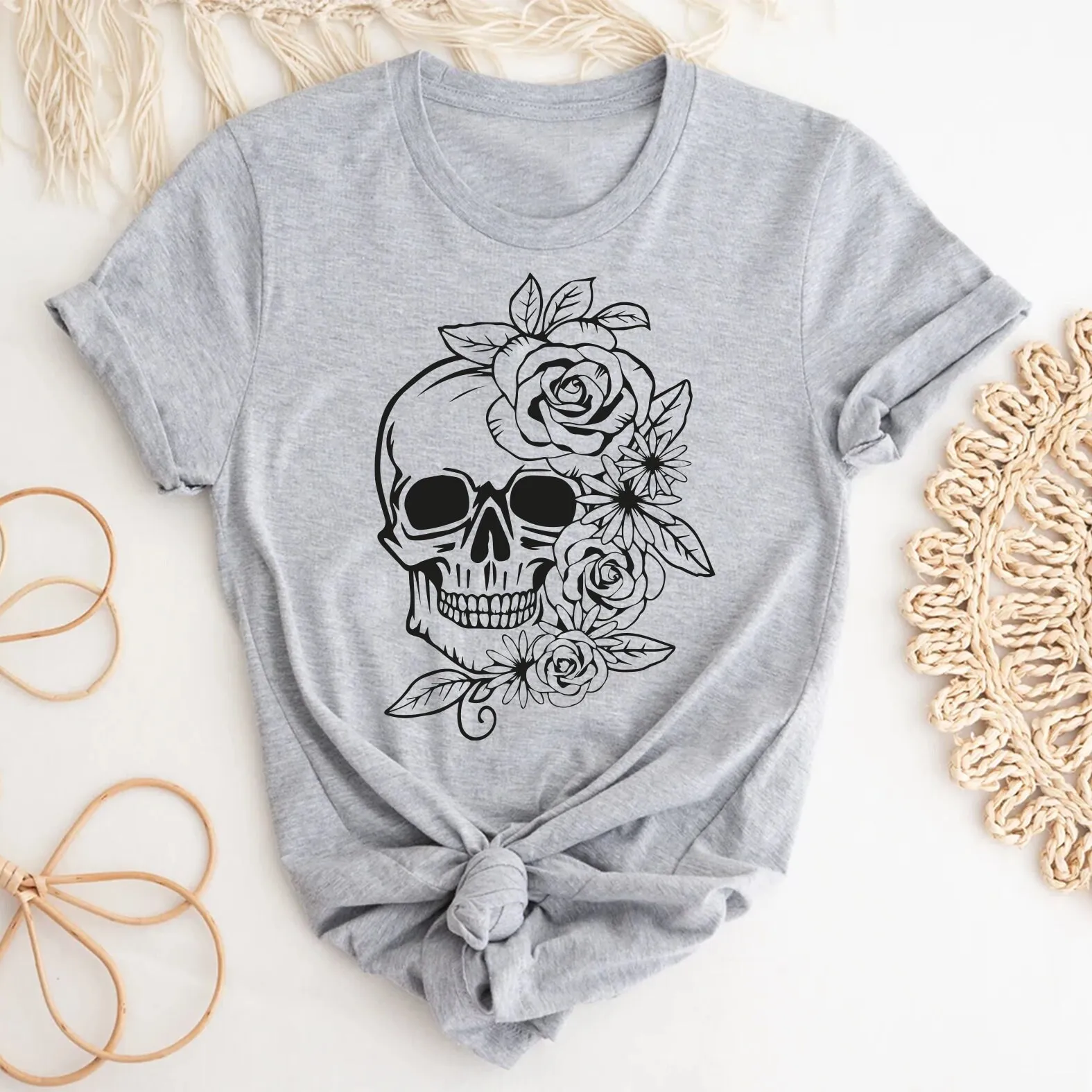 Skull T Shirt Floral Halloween Sugar Skeleton Funny Bohemian