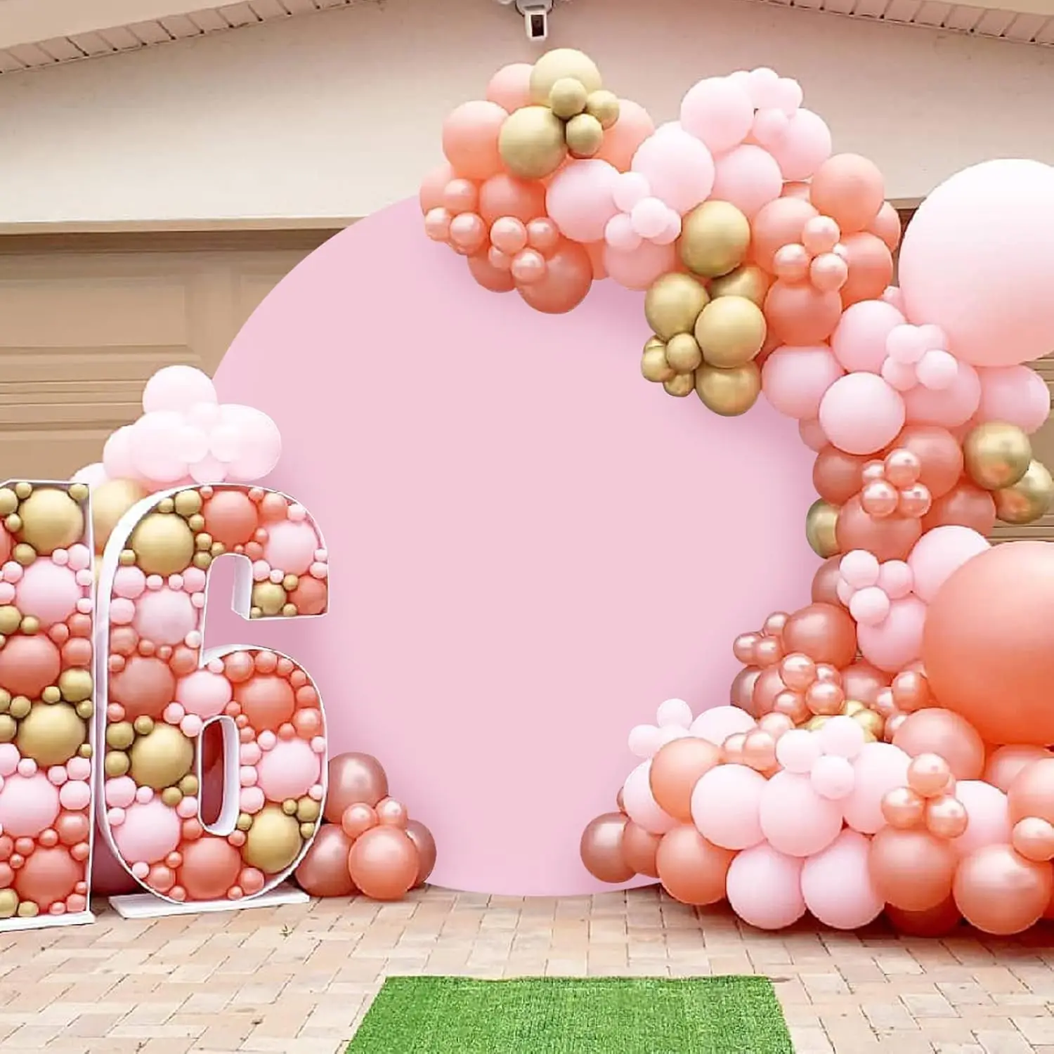 Pink Round Backdrop Cover 4 Pieces 7.2x7.2ft Background Photoshoot for Adult Kid Birthday Party Baby Shower Wedding Decoration