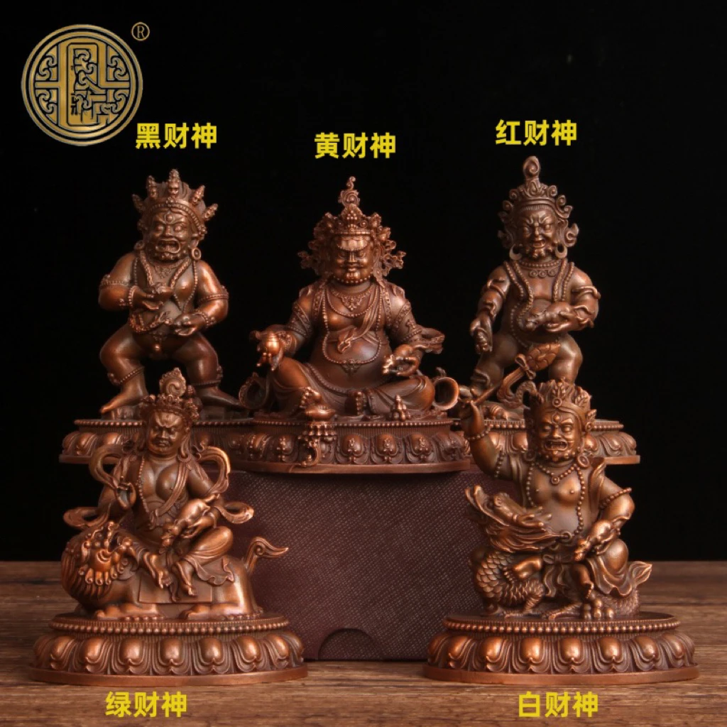 5P Wholesale Buddhist supplies Tibet Nepal 5 Gods of Wealth High grade figure of Buddha copper statue bring money GOOD LUCK