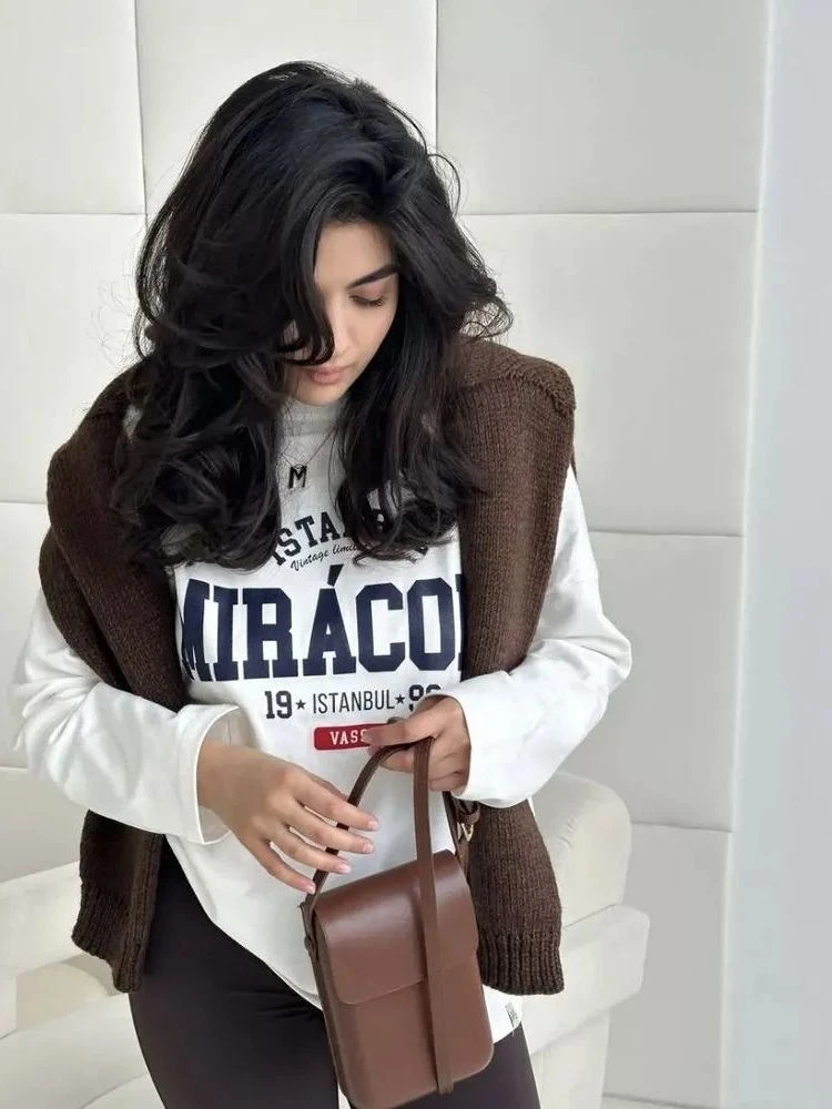 Faionable rond Ne Long Sve T-shirt ample imprimé haut en coton décontracté pour les femmes confortable respirant vêtements d'automne