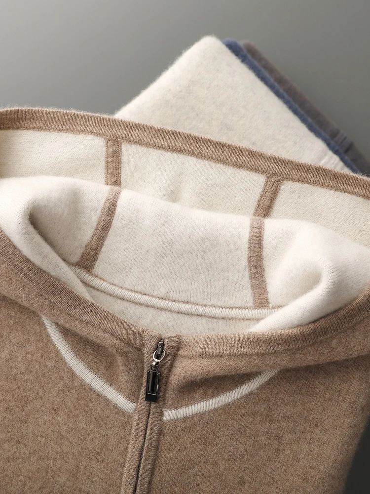 Yoyoselect Men's Cashmere Hooded Cardigan Suit Autumn Winter Double Side Sport Casual Sweater 100% Cashmere Pencil Pants
