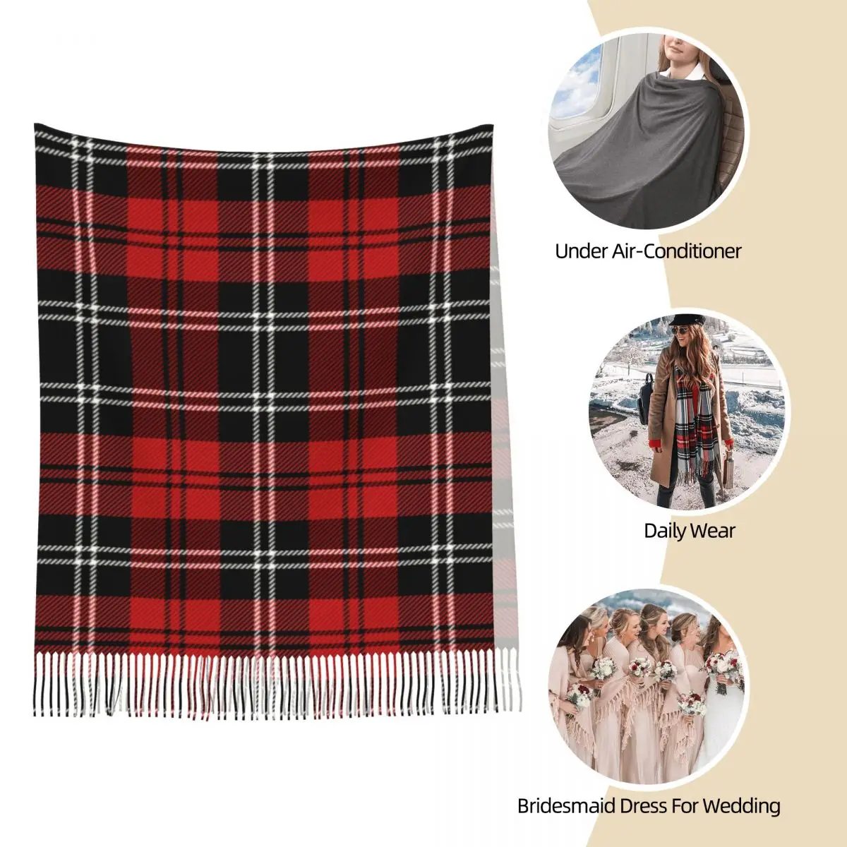 Tartan Plaid Scottish Check Scarf for Women Fall Winter Pashmina Shawls Wrap Christmas New Year Long Large Scarves with Tassel