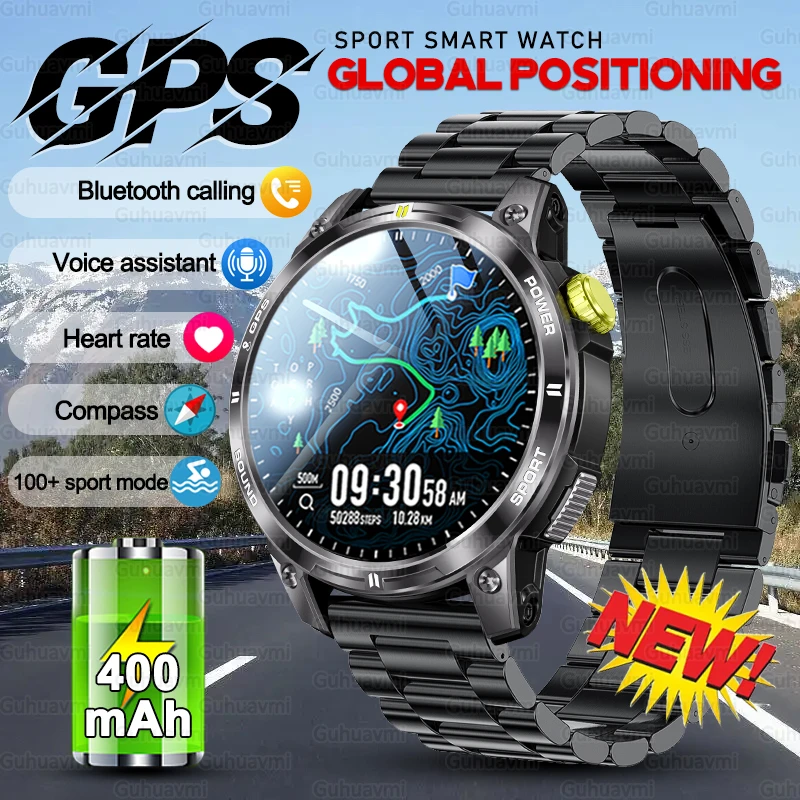 

2025 Новые военные GPS Смарт-часы для мужчин AMOLED HD Экран Компас Сердечный ритм Спортивные часы BT Вызов IP68 и 10ATM Водонепроницаемые часы
